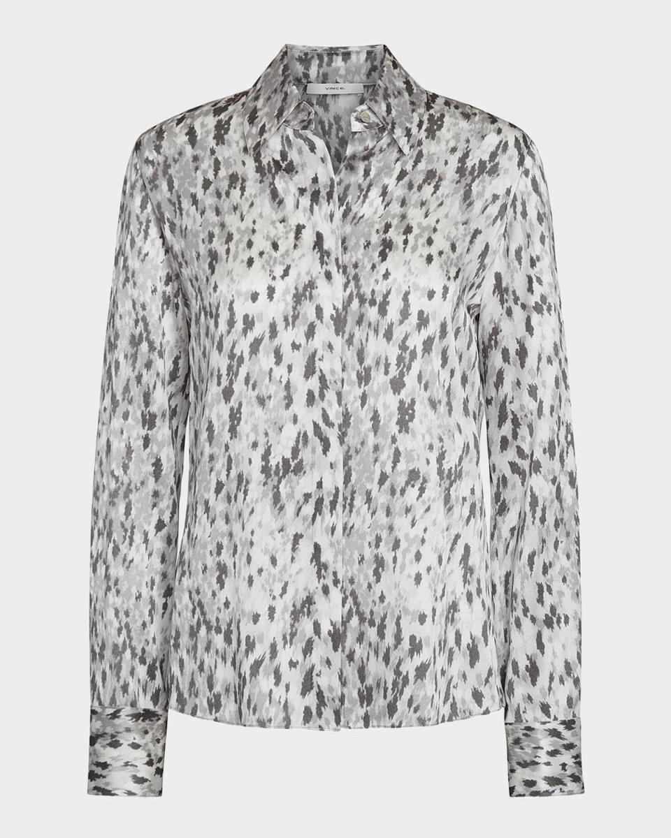 Abstract-Print Silk Satin Shirt